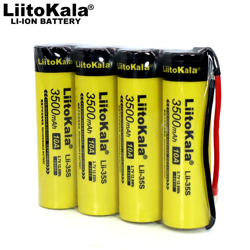 LiitoKala-batería de litio recargable Lii-35S 1S4P, 3,7 V, 18650, 3500mAh x 4, 14A, 14000mAh, adecuada para pesca/altavoces