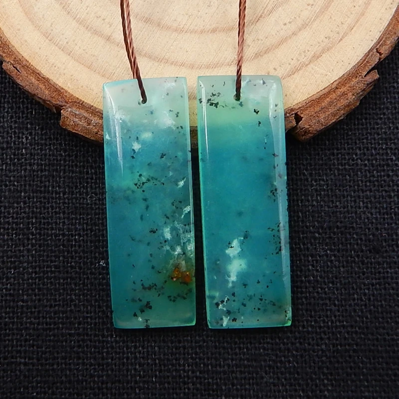 Прямоугольный натуральный камень Chrysoprase с отверстием в передней части красоты ювелирные изделия женские серьги 33x11x4 мм 6,4 г