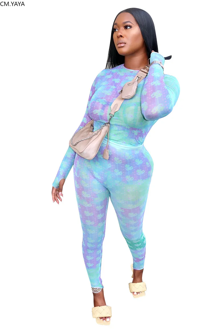 CM.YAYA Sportwear Tie Dye Print Women's Set Two Piece Long Sleeve Tee Tops Jogger Pants Suit Tracksuit Matching Outfits |