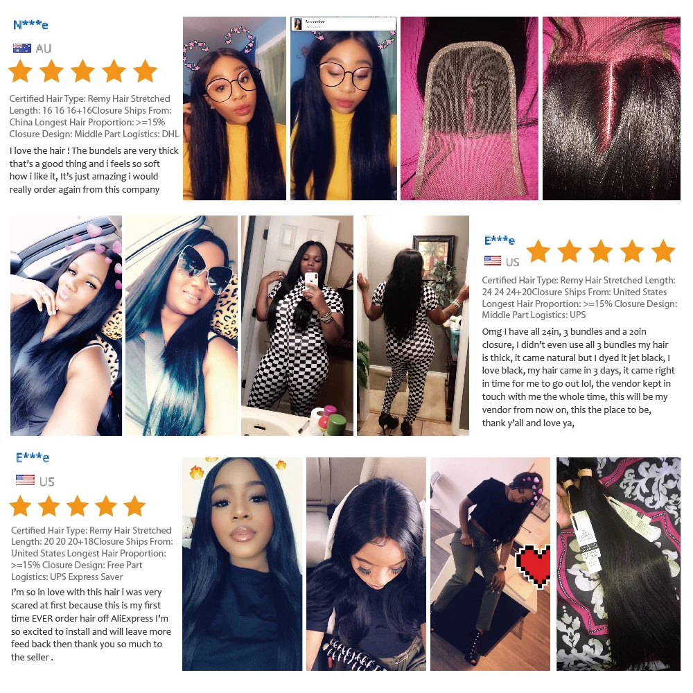 Human Hair Bundles With Closure Straight Hair 3 Bundles With Closure Brazilian Hair Weave Bundles 24 26 28 Inch Hair Ms Love