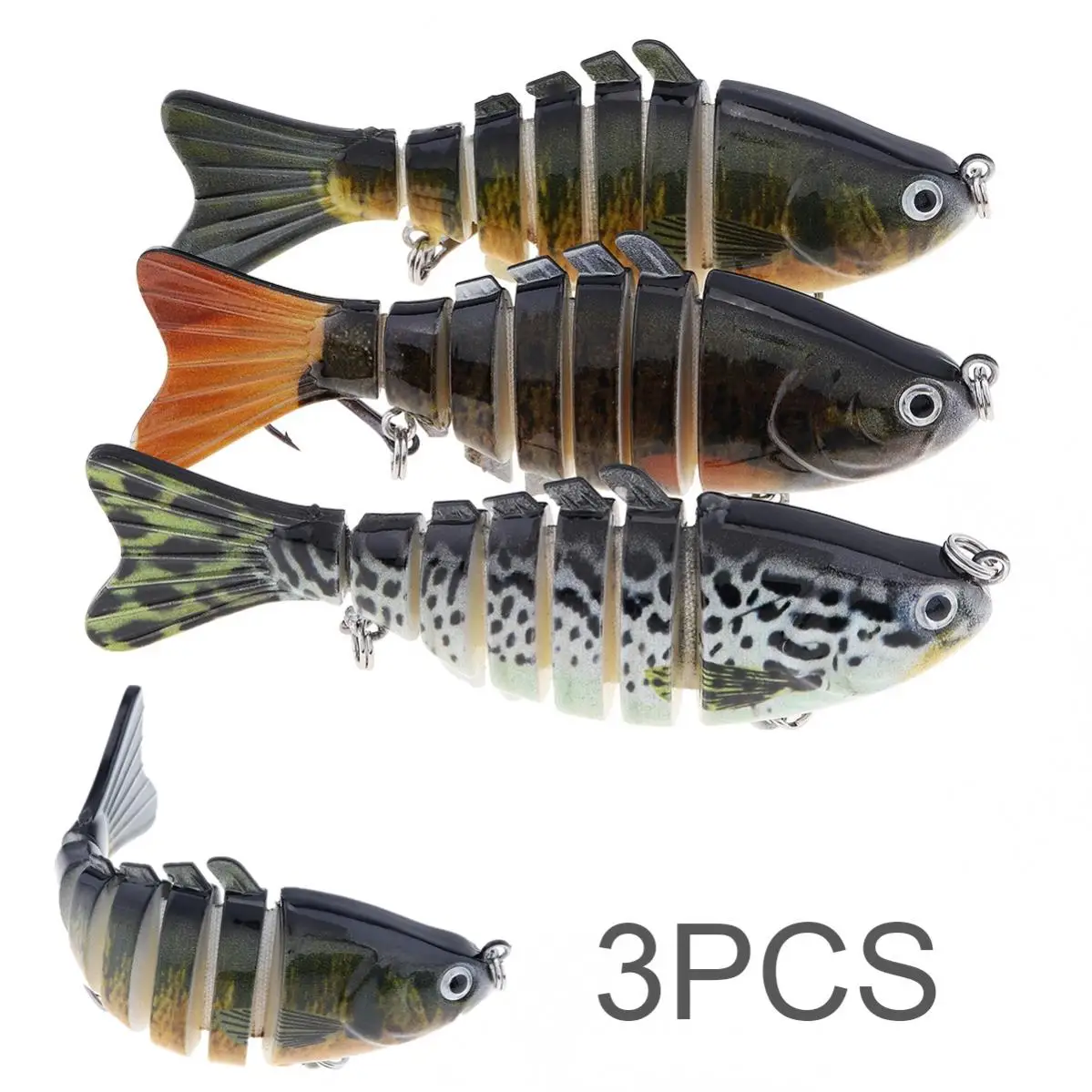 

3pcs 7 Segments Fishing Lures 10cm 15.5g Fish Minnow Swimbait Tackle Hook Crank Bait for Ocean Boat Fishing / Beach Fishing