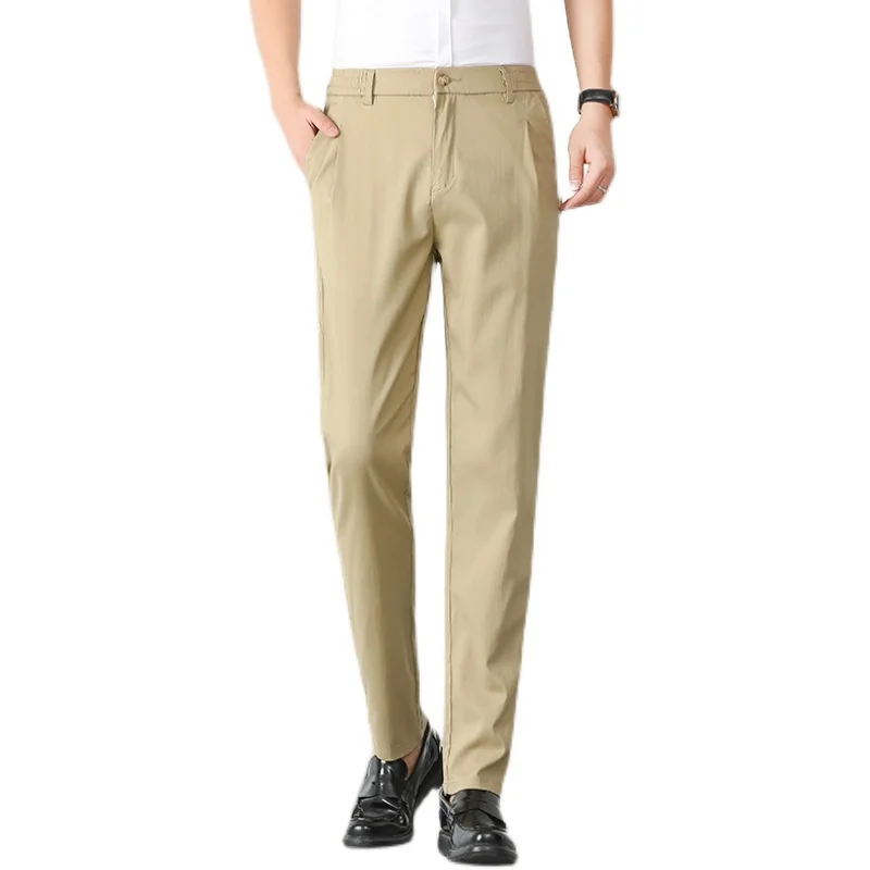 

3 Colors 98% Cotton Casual Pants Men 2021 New Classic Style Straight Loose High Waist Elastic Trousers Male Brand Clothes