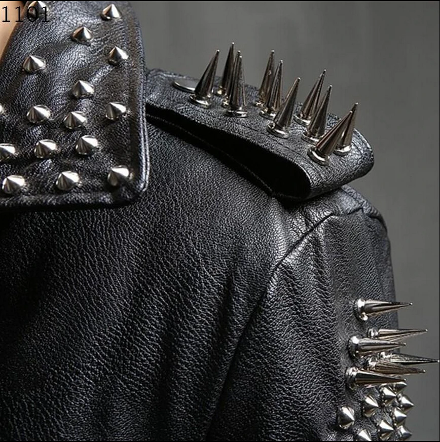 

The Free Shipping New Men's Jacket Slim Costumes Punk Fashion Personality Rivet Pu Leather Tide Line / M-xxl