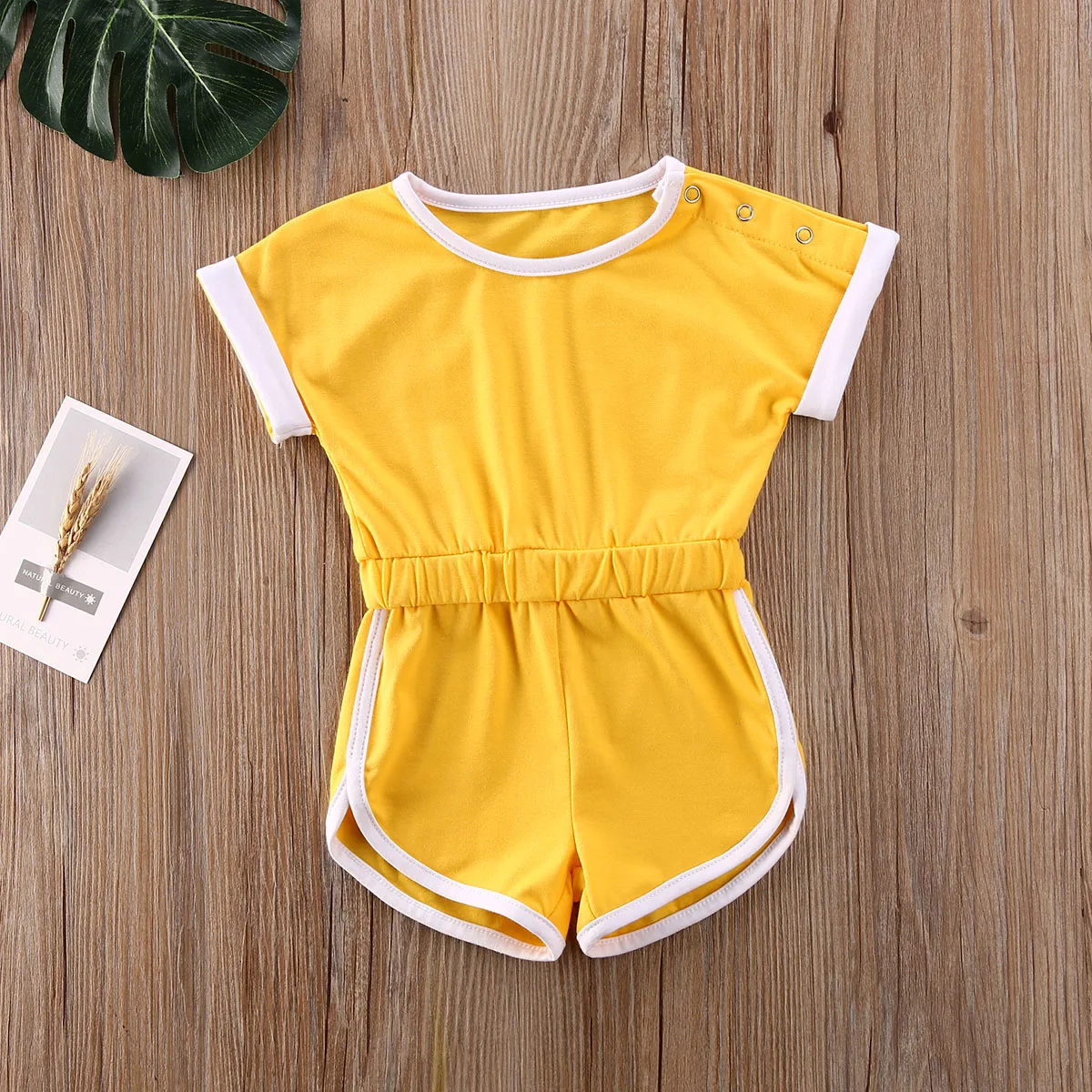 Комбинезон с короткими рукавами для малышей Однотонная эластичная лента высокой