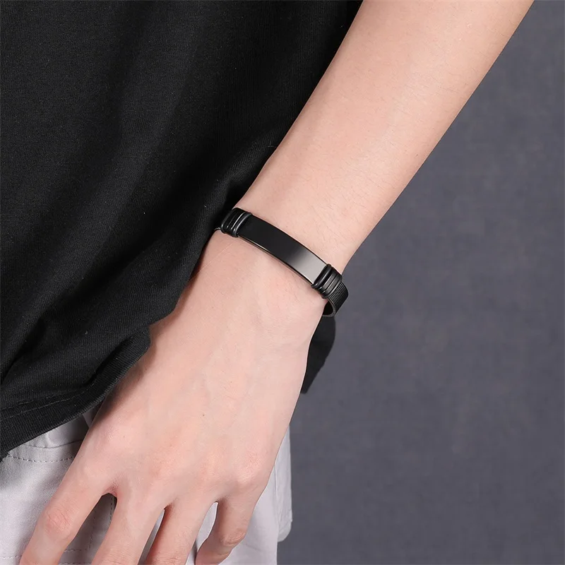 

AZIZ BEKKAOUI Men's Custom Personalize Engrave Jewelry Bracelets Stainless Steel Bracelet Inspirational Gifts Wristband Bracelet