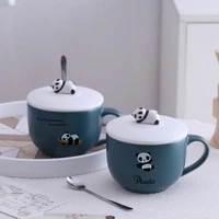 cartoon hand painted three dimensional panda large capacity ceramic cup creative mug with cover spoon korean student water cup