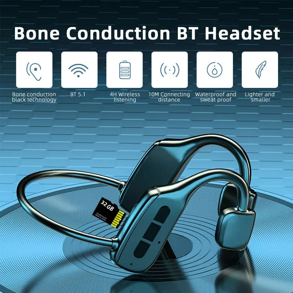 

TWS Wireless Bluetooth Bone Conduction Headset Sport Stereo Headphones Earphones