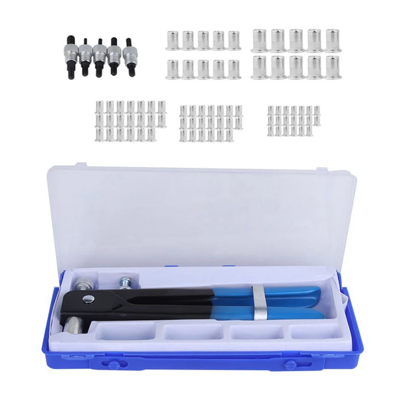 

106 шт., заклепочный пистолет из алюминиевого сплава с заклепочными гайками и пластиковой коробкой для украшения мебели