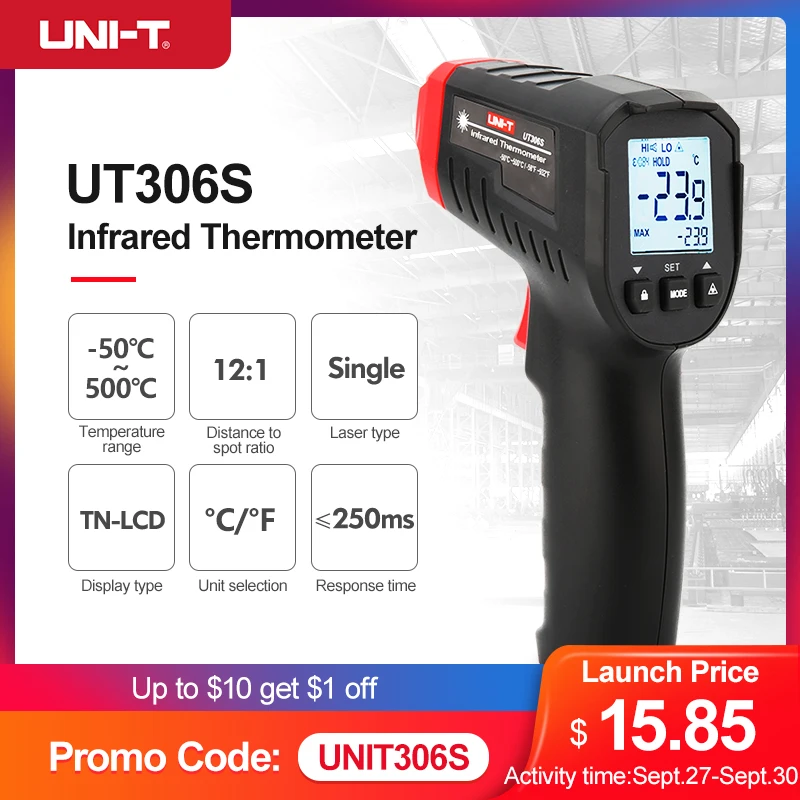 Фотоцифровой термометр UT306S, Бесконтактный промышленный инфракрасный лазерный измеритель температуры, тестер-50-500 - изображение