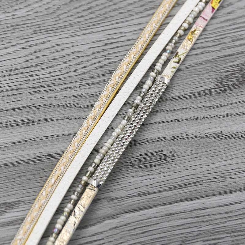 Браслет женский STRATHSPEY из белой кожи с натуральным камнем многослойный весенний