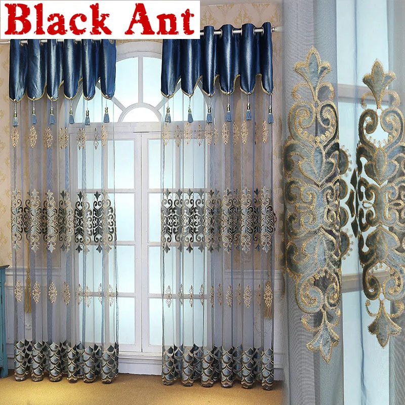 

Velvet Embroidered Tulle Curtains For Living Room Bedroom Europe Luxury Screen Sheer Voile For French Window Door Curtains X797T
