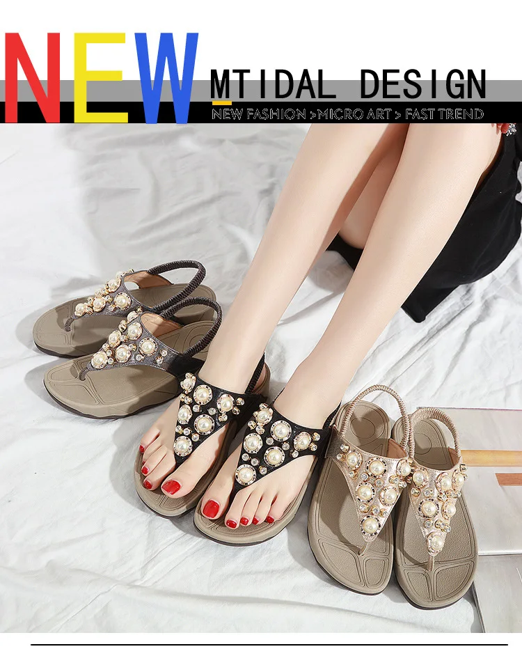 

2021 New Sandals Women's Rhinestone Slippers Beaded Trifle Bottom Lightweight Wedge Heel Women's Sandals heels women