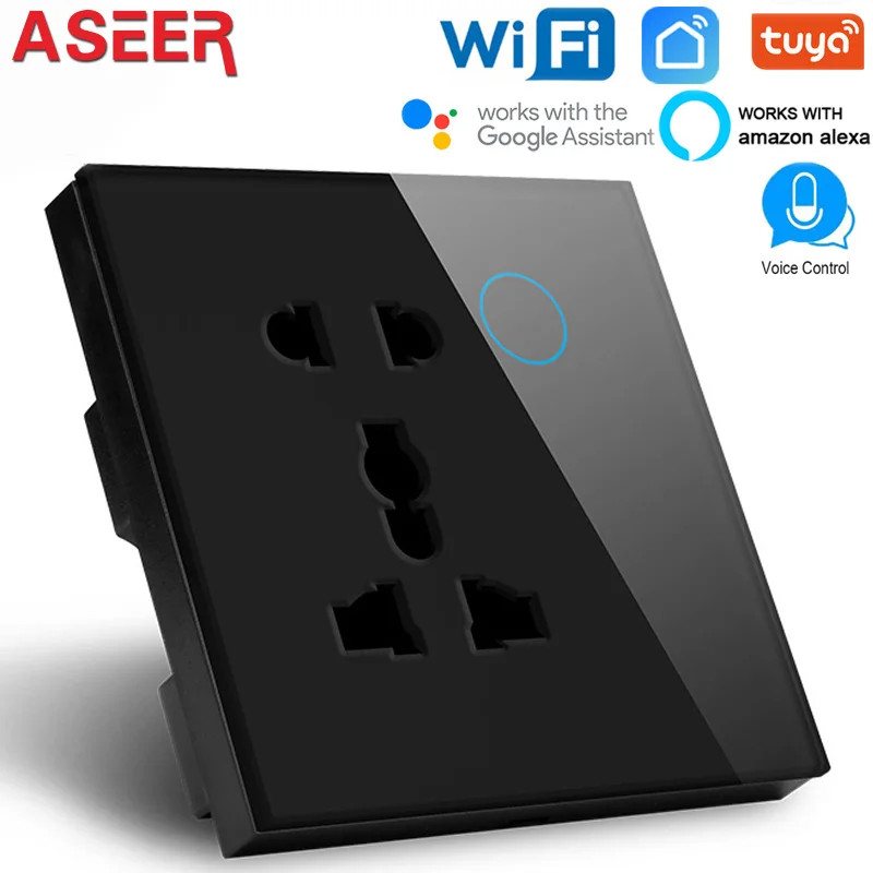 Розетка ASEER с 5 контактами Wi Fi Великобритания 86*86*38 мм черная панель из закаленного