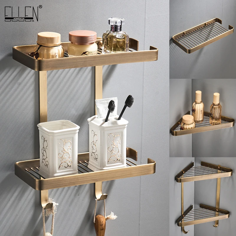 Антикварные Бронзовые угловые полки для ванной комнаты 2 слоя твердая медная