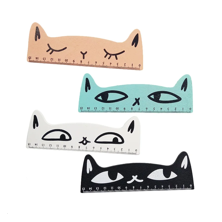 

1 Pcs/lot wooden straight ruler tool cat head drawing template measure ruler office and school stationry