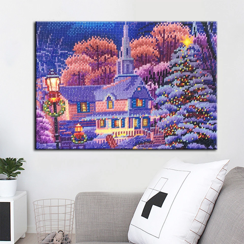 AZQSD LED Diamond Painting Winter Embroidery Scenery Framed 40x50cm DIY Art Christmas Gift Cross Stitch Full Kits Home Decor | Дом и сад