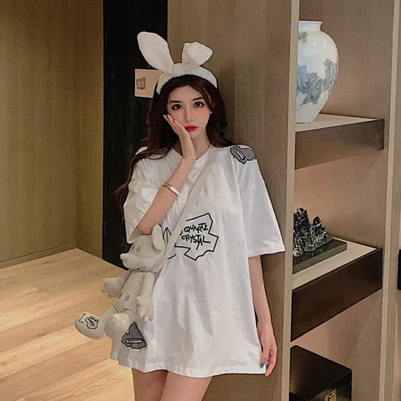 Популярная в Интернете Женская кукольная сумка длинная футболка с вышивкой