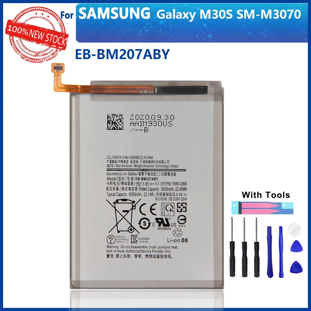 

100% Original 6000mAh EB-BM207ABY For SAMSUNG Galaxy M30s SM-M3070 M3070 M21 M31 M215 Phone Battery With Tools+Tracking number