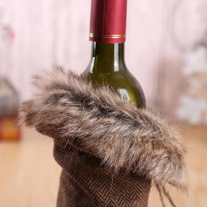 

Christmas Wine Bottle Set Christmas Burlap Wine Bottle Decoration Christmas Bow Wine Bottle Covers Festival Party Decorations