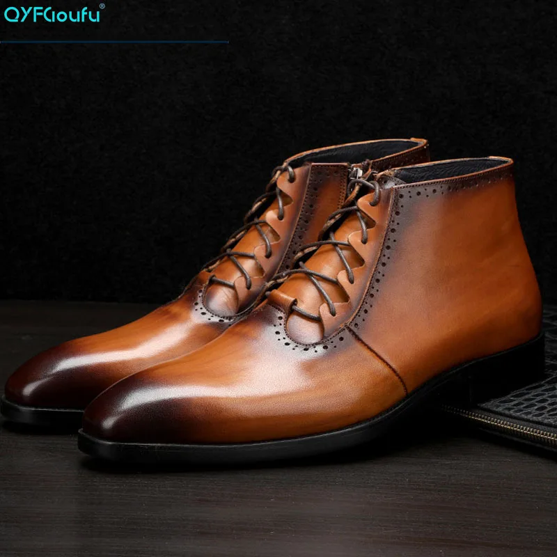 Ботильоны мужские из натуральной кожи модные роскошные классические ботинки на
