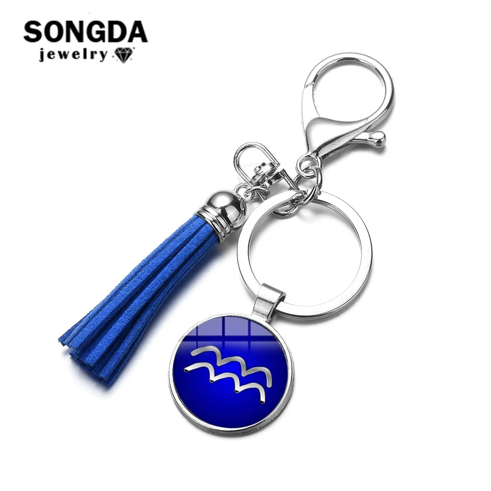 SONGDA высококачественный 12 Знак зодиака кожаный брелок с кисточкой Aquarius Таурус раком скорпион кулон брелок Созвездие безделушки