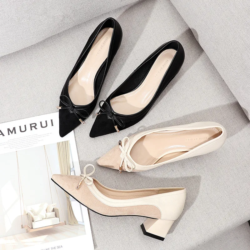 Новинка Женская обувь с острым носком Обувь бабочкой без шнуровки Цвет черный