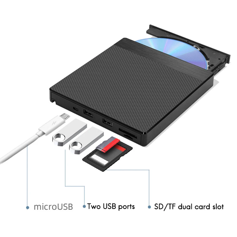 

USB External Optical Drive DVD Burner with HUB CD (24X) DVD (8X) Disc Reading and Burner Computer Mobile Optical Drive