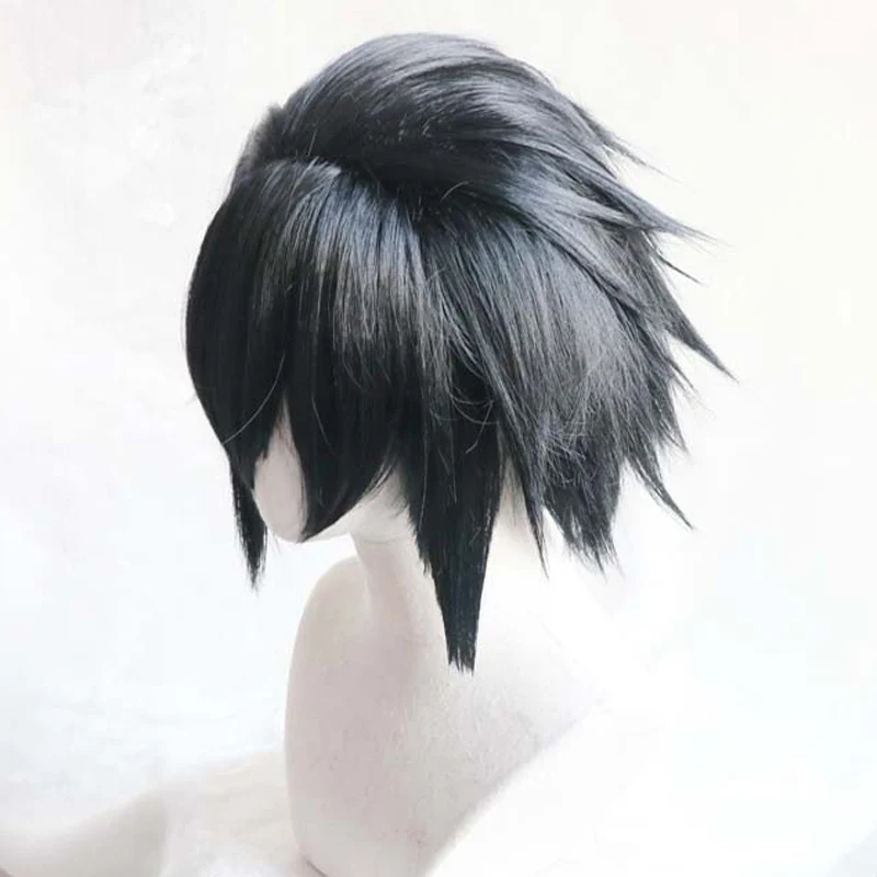 Black Short Fluffy Layered Synthetic Hair Wigs Uchiha Sasuke Cosplay Wig Heat Resistance fiber + Wig Cap