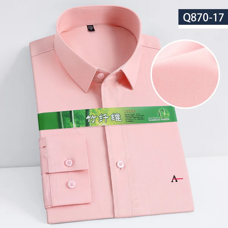 2021 Reserved Aramy Camisa Men's Shirt Long Sleeve Cotton Lapel Bamboo Fiber Pure Color Casual Slim Embroidered LogoDirect Sales