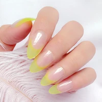 24pcs shiny short stiletto false nail bright yellow french artificial fake nails diy manicure nail art finger tips