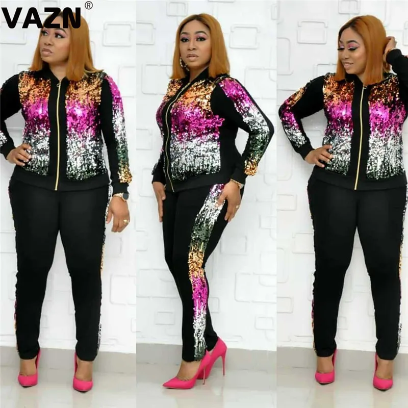 Женский спортивный комплект из 2 предметов с принтом и молнией на шее| |