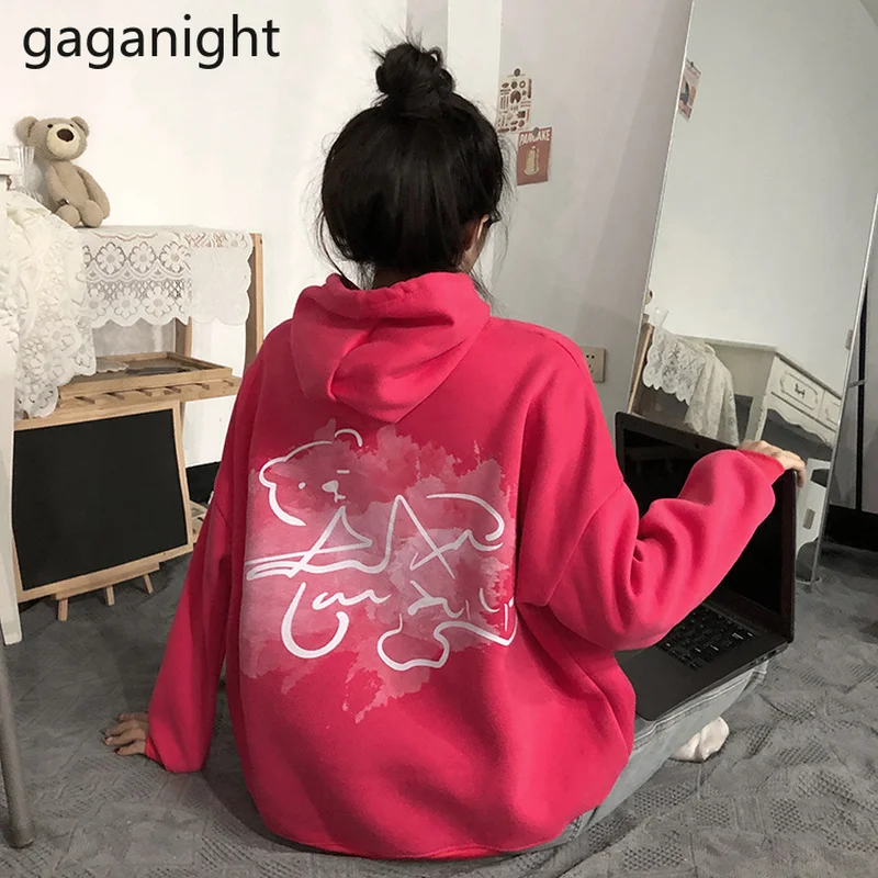 

Gaganight, Женский бархатный свитер с капюшоном и принтом в виде фруктов дракона, Осень-зима 2021, новые корейские шикарные свободные женские топы ...