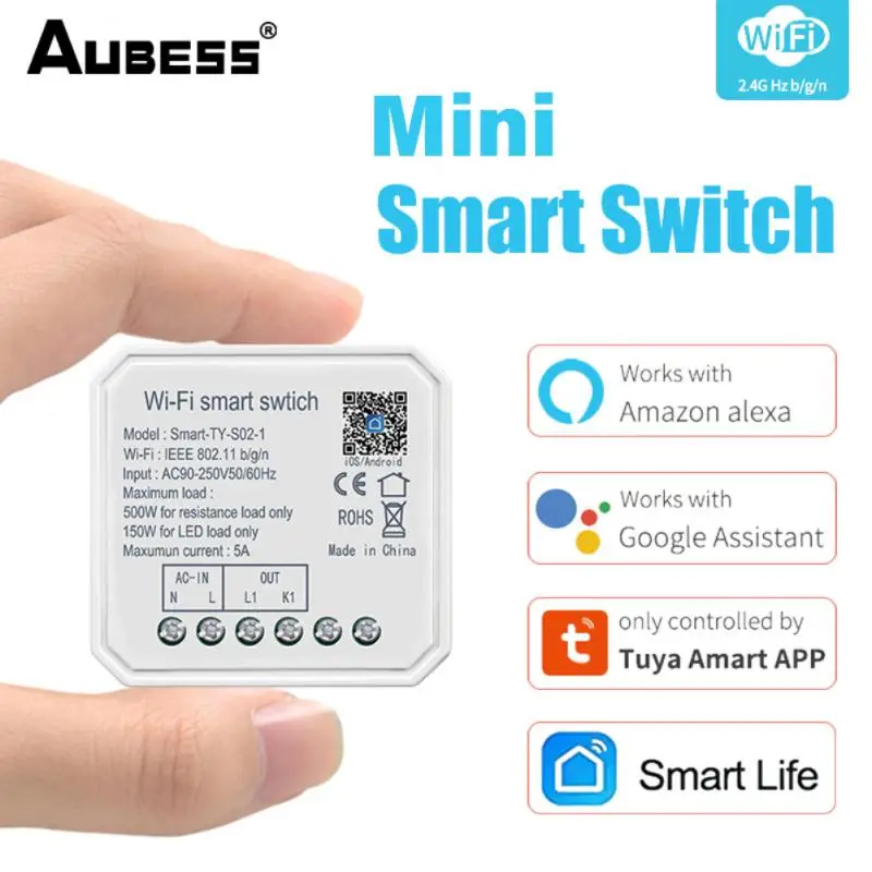 

AUBESS 5A Tuya Mini WiFi Switch Module 1 Gang Smart Life Remote Voice Control Smart Light DIY Smart Home With Alexa Google Home