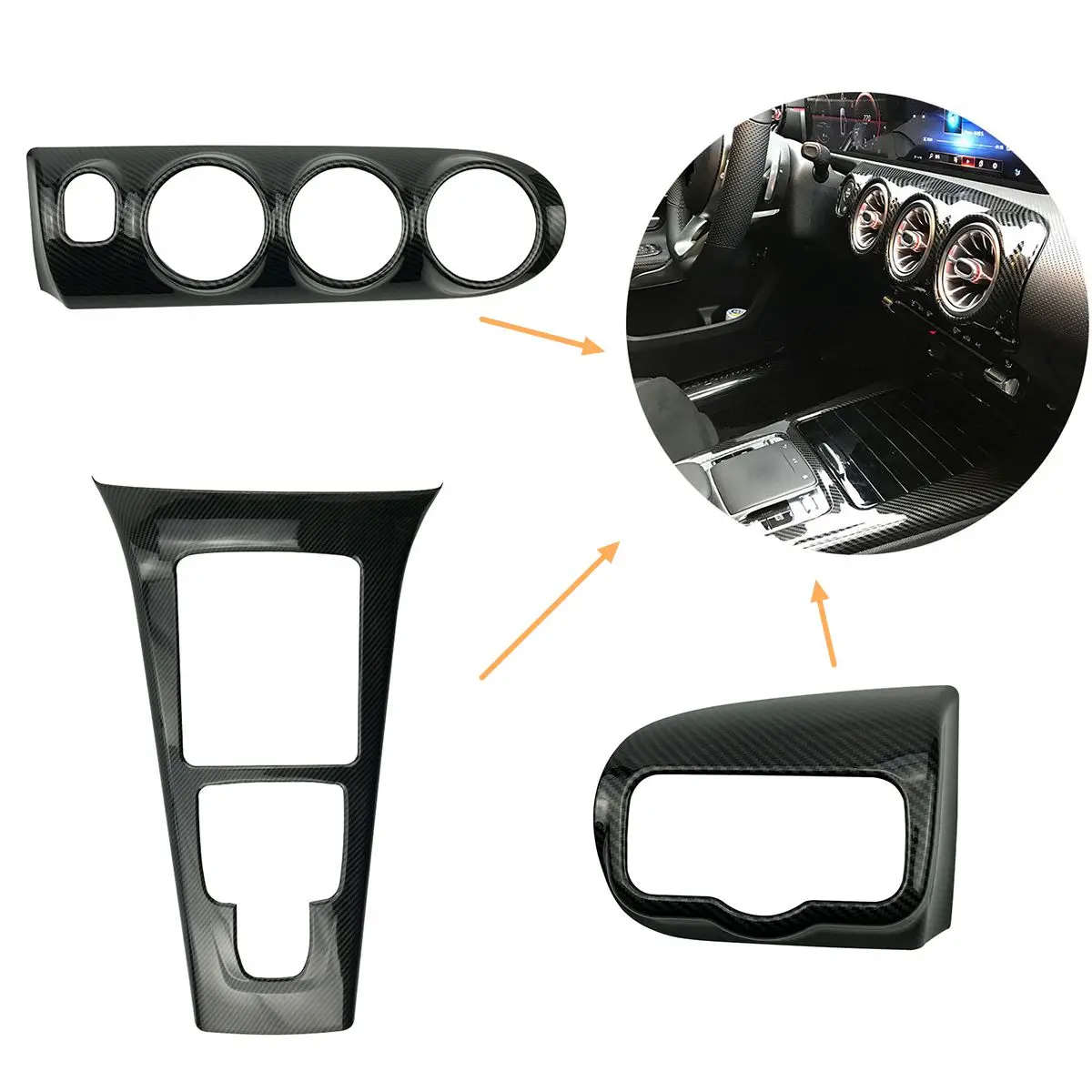 

For Mercedes-Benz A-Class W177C118 Gear Panel Trim Cover Sticker +air-conditioning outlet cover + headlight switch cover 3-piece