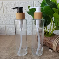 wholesale 70pcslot 150ml 5oz clear glass cosmetic lotion bottle with bamboo cap soap dispenser bottle with bamboo pump