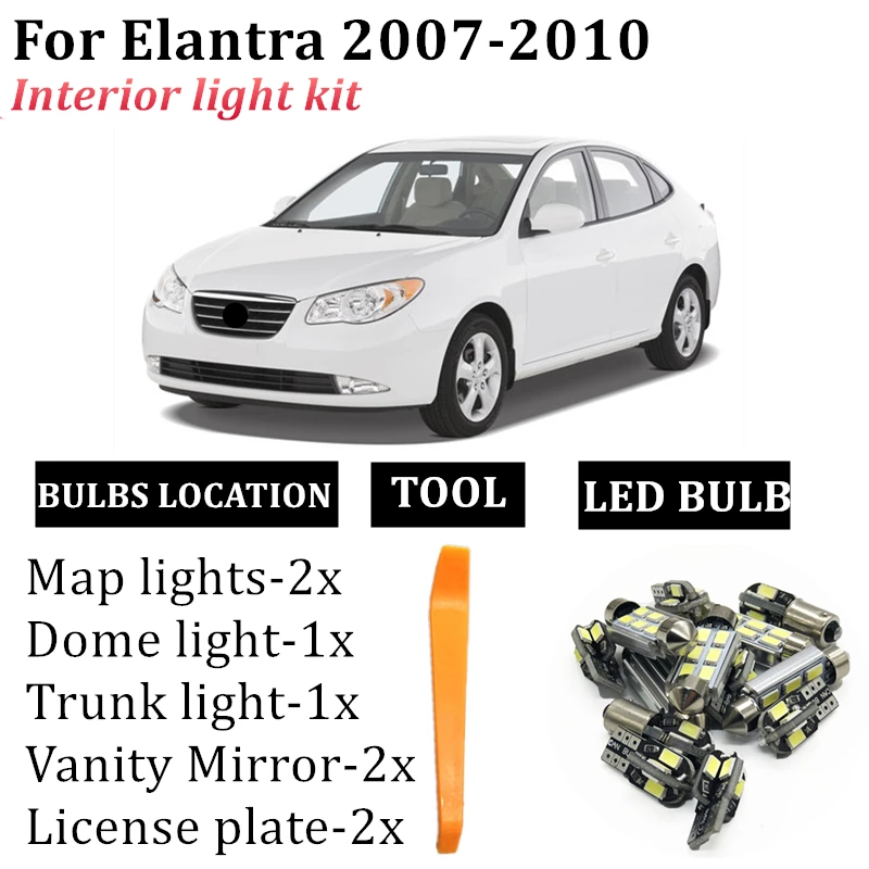 

8X Canbus T10 Led Interior Kit Light Bulbs For Hyundai Elantra 2007 2008 2009 2010 Map Dome Vanity Mirror Trunk License Lamps