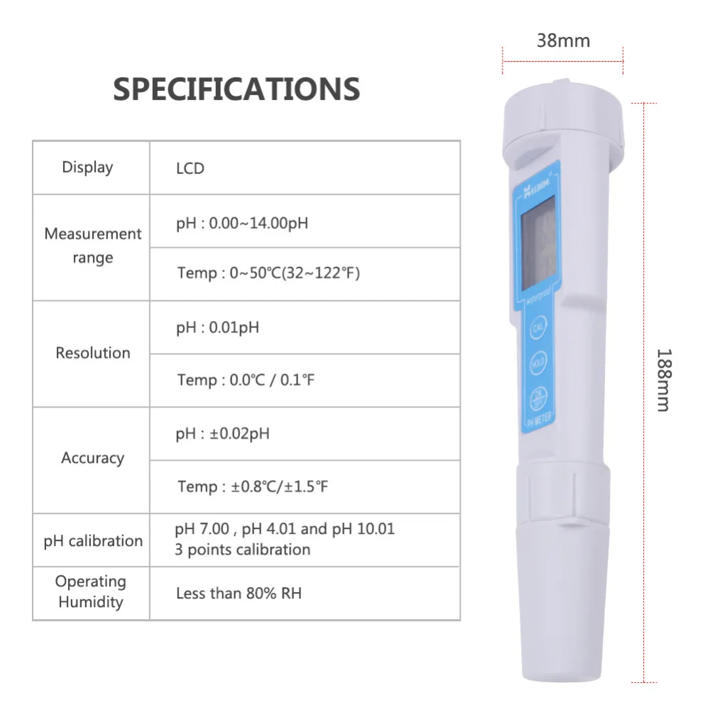 High-precision Digital Display Pen PH Meter CT-6020 Waterproof Acidity Test Water Quality 0.00 -14.00pH | Инструменты