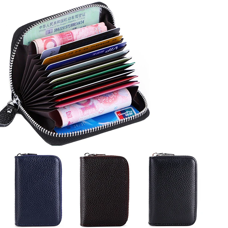 

Винтажный кошелек с RFID-защитой для мужчин и женщин, кредитница с двойной молнией и блокировкой RFID, чехол для денег и карт
