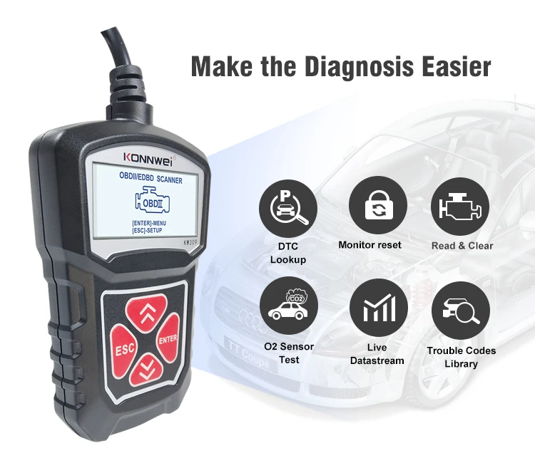 

Car Diagnostic Scanner Tool OBD 2 KW309 OBDII Auto Code Reader EOBD Scanning Machine 7 Languages Car OBDII Scanner