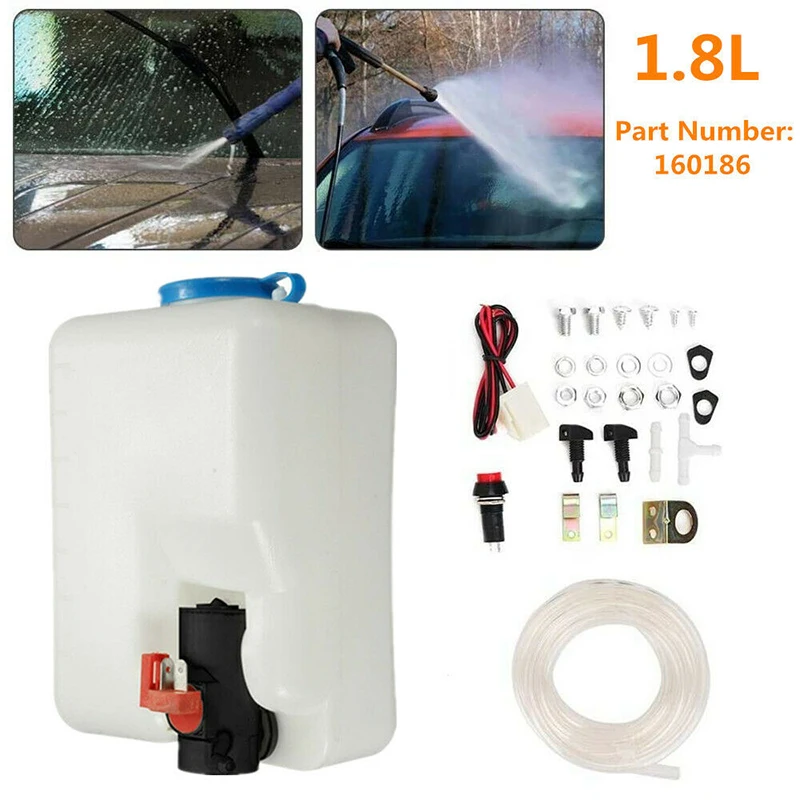 

12V Universal Car Windshield 1.8L Washer Reservoir Pump Bottle Kit With Jet Button Switch