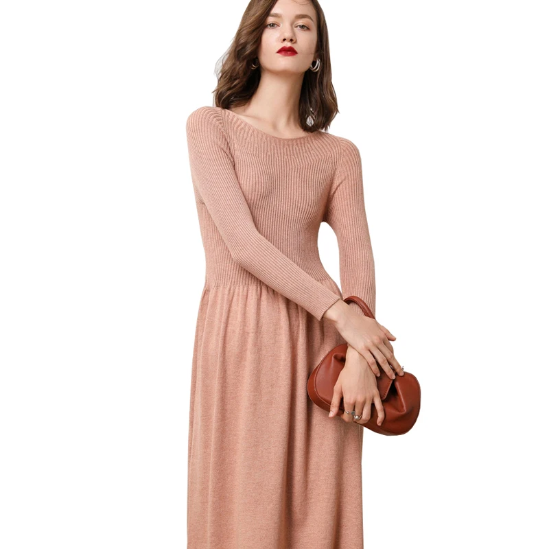 2019 Осень Зима Женское новое облегающее и расклешенное вязаное платье свитер с