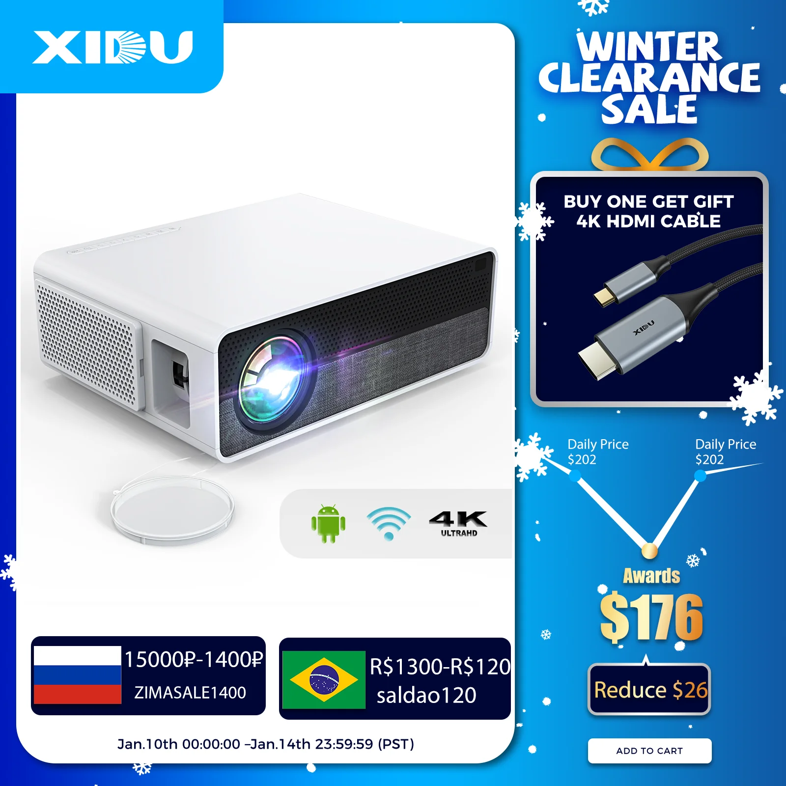 Светодиодный проектор XIDU Full HD 1080P для домашнего кинотеатра Android 300 Wi-Fi Bluetooth