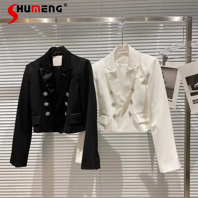 

Женский короткий Блейзер, приталенный черный двубортный пиджак с воротником и длинным рукавом, осень 2021