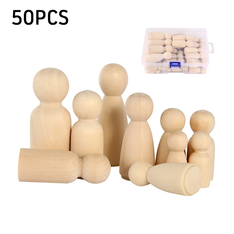 

50pcs DIY Handmade Wooden Blank Doll Unpainted Family Wood Dolls Baby Toy Weddings Decor Children's Creative Painted