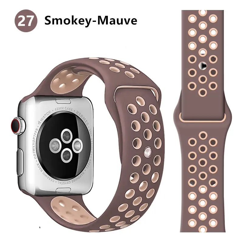 Smokey Mauve 27 Ремешок для apple watch band 44 мм 40 мм apple watch 5 4 3 2 iwatch band 42 мм 38 мм спортивный силиконовый браслет correa аксессуары для часов - Цвет ремешка: Smokey Mauve 27