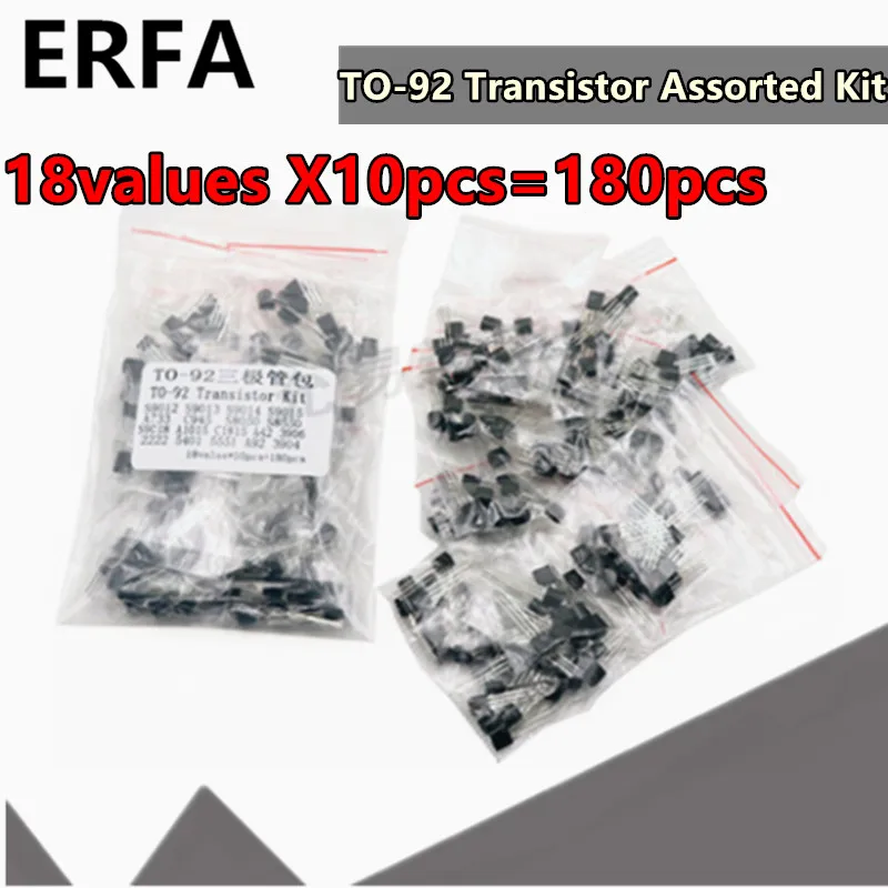 

18 значений X 10 шт. = 180 шт. транзисторов TO-92, набор транзисторов 2N2222 S9013 S9014 S9015 S9018 S8050 S8550 5551 5401 2N3904 2N3906 C1815