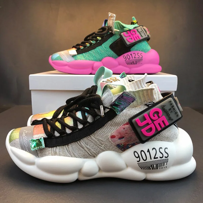 

Women Punk Sneakers Platform 5cm Thick Sole Ladies Casual Vulcanize Shoes Web Celebrity Dad Female Flats Sock Sneakers Designer