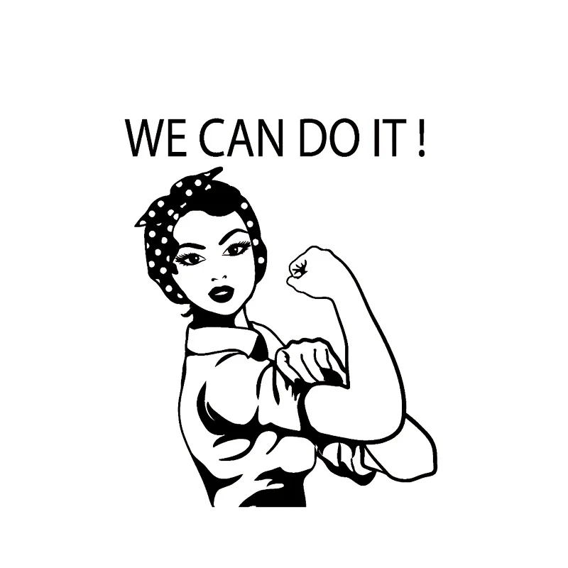 

We Can Do It Work Hard Lady Popular Car Sticker Black/silver PVC Art Style Decal Decoration ZWW-2517, 15.3cm * 12.3cm