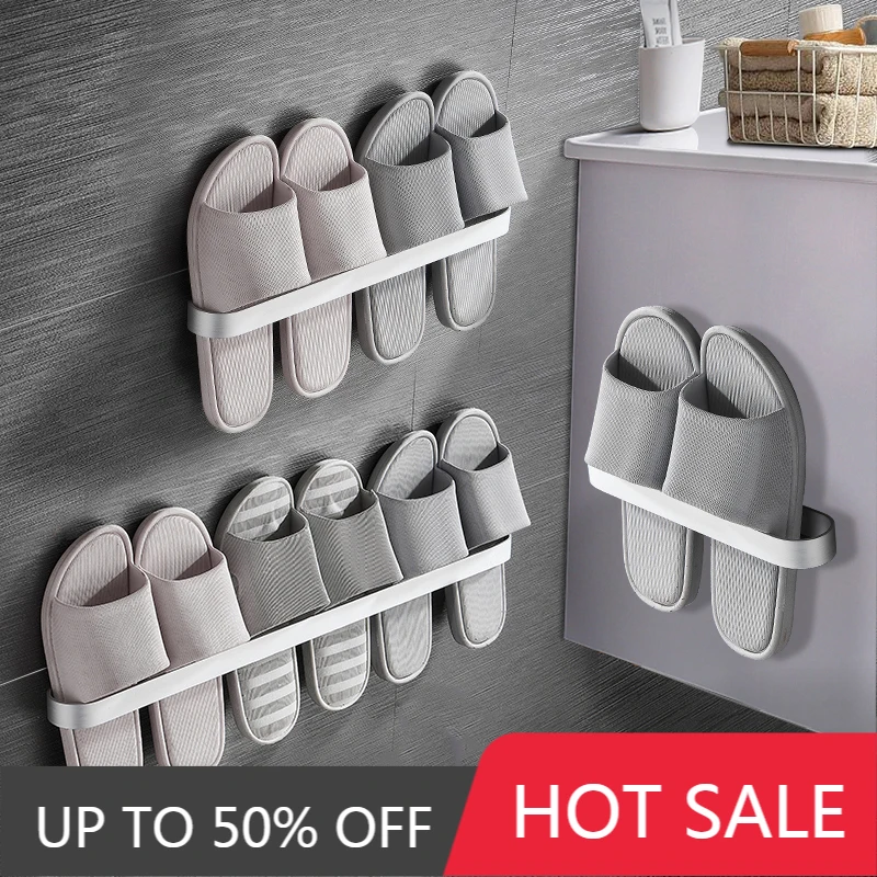

Slipper Rack Towel Hanger Wall-Mounted Shoes Storage Rack Punch Free Slippers Holder