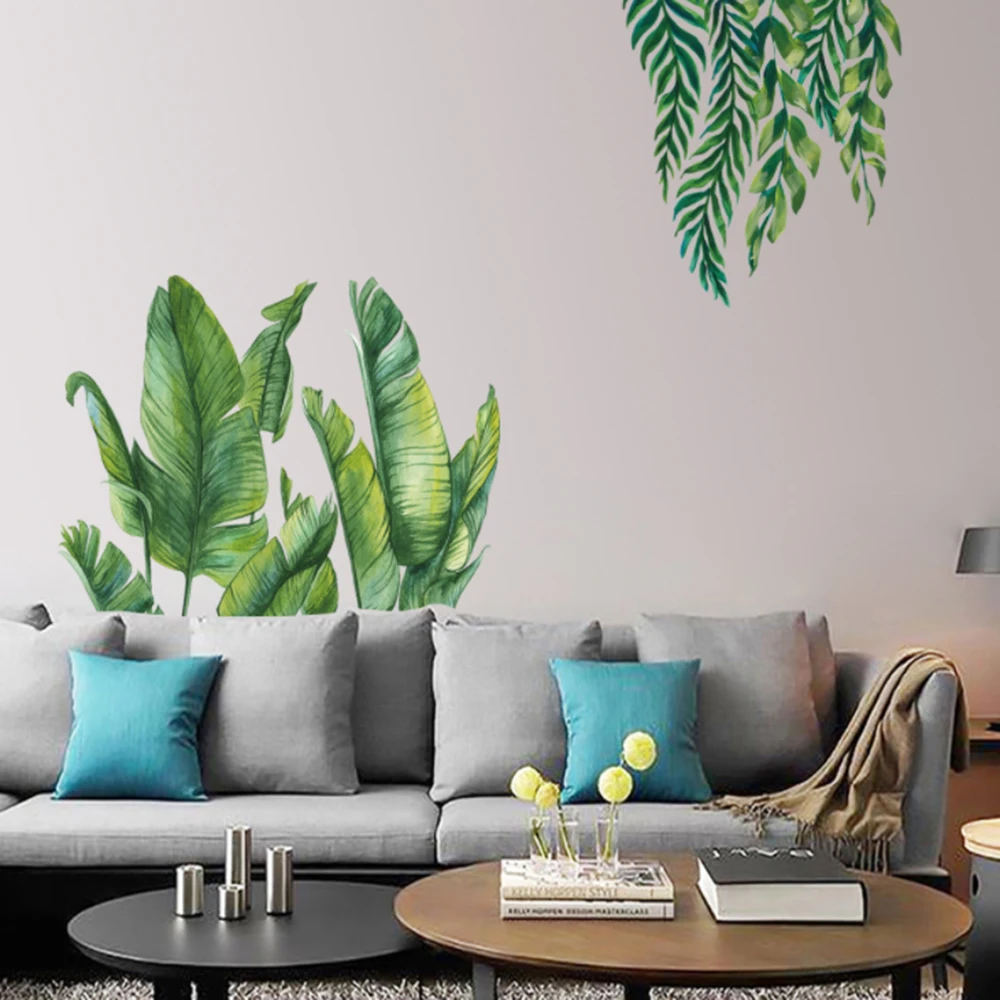Зеленые листья наклейки на стену бумага для спальни гостиной декор кухни сделай